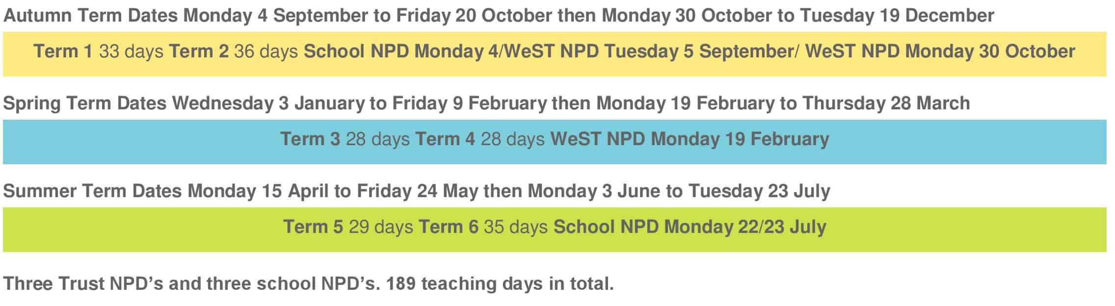 Timing of the School Day and Term Dates